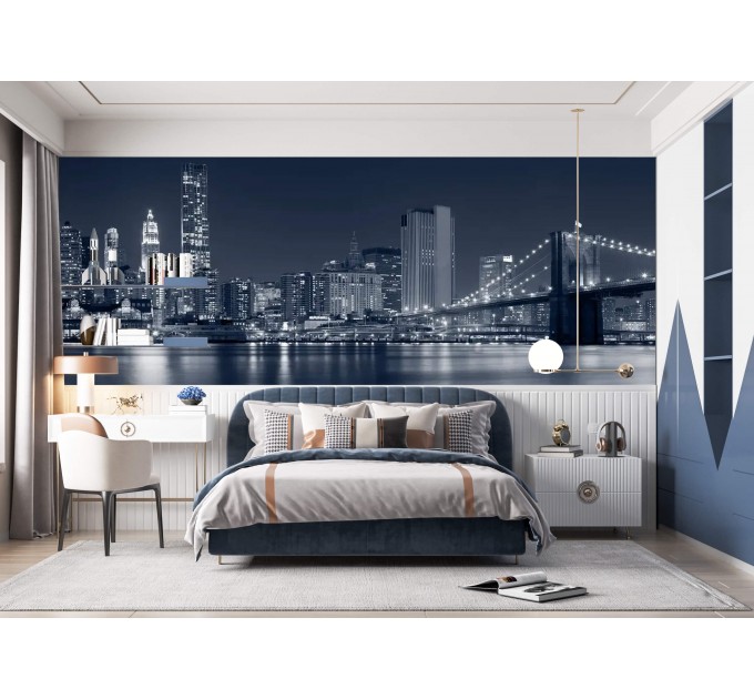 Night city wall mural New York skyscraper wallpaper