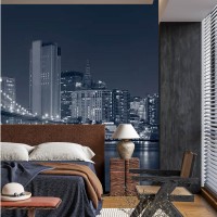 Night city wall mural New York skyscraper wallpaper