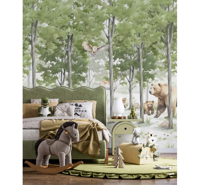Fairy forest children's wallpaper with cute animals