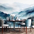 Foggy blue mountains wallpaper mural landscape