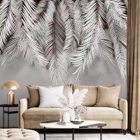 Palm leaves wallpaper Beige boho wall mural