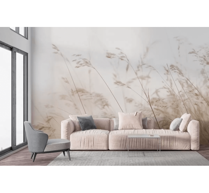 Soft beige botanical wall mural Wild field wallpaper