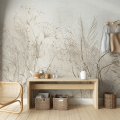 Minimalist light leaves wall mural Light beige herbs