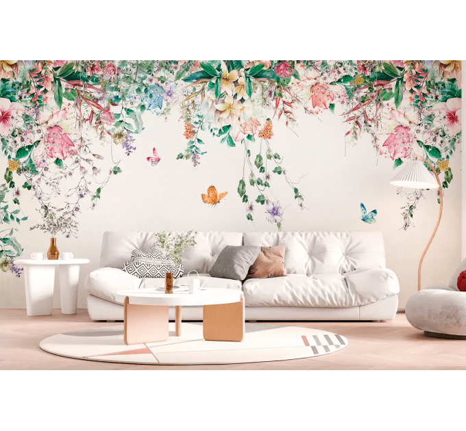 Wild garden wallpaper Floral wall mural with butterflies