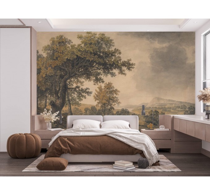Vintage scenic wallpaper, Peel and stick landscape wall mural