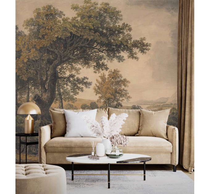 Vintage scenic wallpaper, Peel and stick landscape wall mural