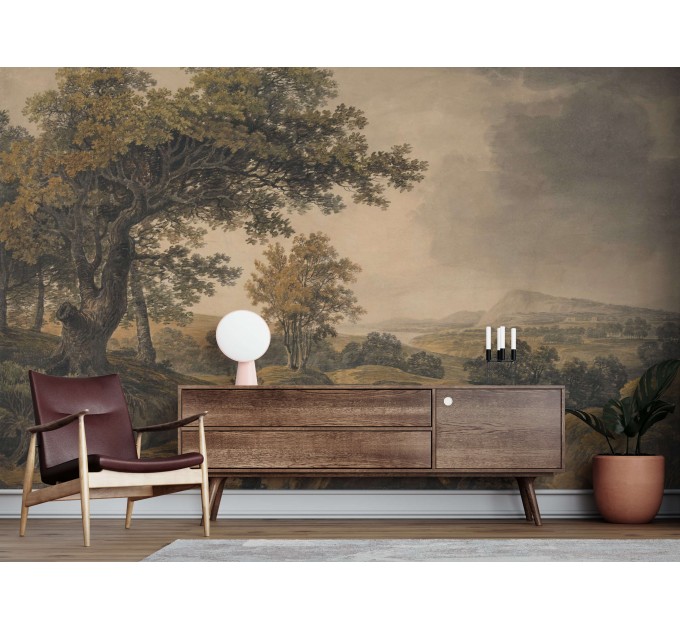 Vintage scenic wallpaper, Peel and stick landscape wall mural