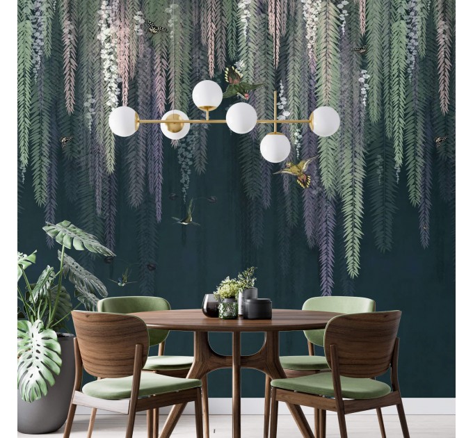 Blooming liana wall mural with birds