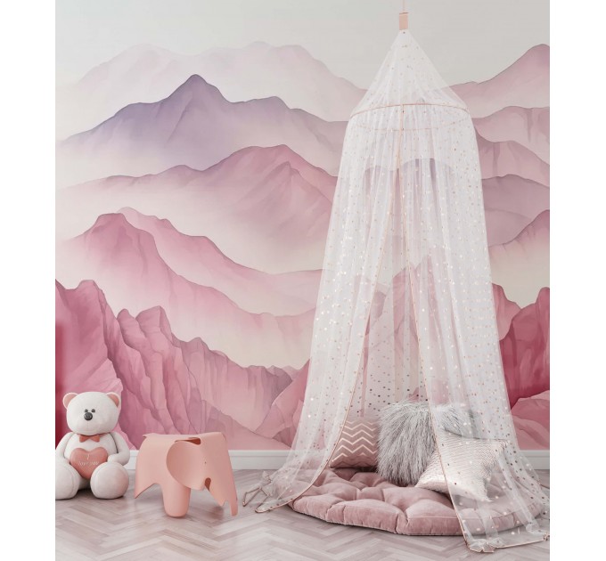 Baby girl Nursery pink watercolor mountains wall mural