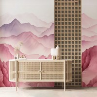 Baby girl Nursery pink watercolor mountains wall mural