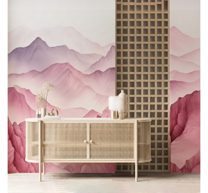 Baby girl Nursery pink watercolor mountains wall mural