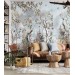 Birds in garden wallpaper with peacock, Chinoiserie style