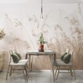 Soft beige botanical wall mural Wild field wallpaper