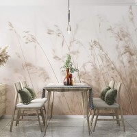 Soft beige botanical wall mural Wild field wallpaper