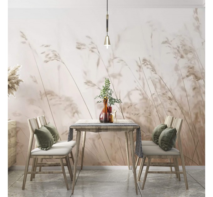 Soft beige botanical wall mural Wild field wallpaper