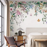 Wild garden wallpaper Floral wall mural with butterflies