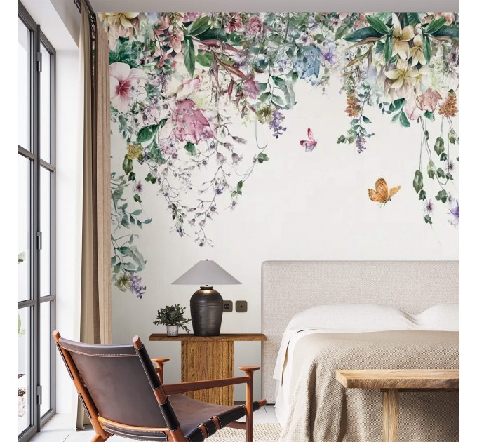 Wild garden wallpaper Floral wall mural with butterflies
