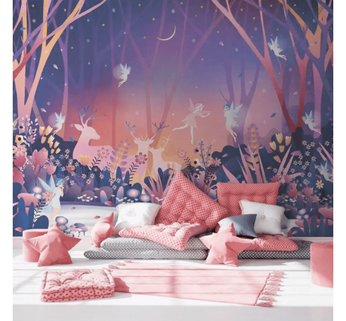 Fairy forest nursery wallpaper purple forest Girls bedroom