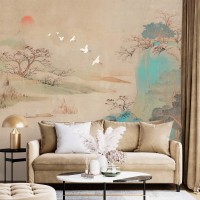 Chinoiserie style landscape wall mural Vintage art wallpaper