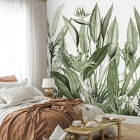 Tropical plants wallpaper mural botanical accent wall