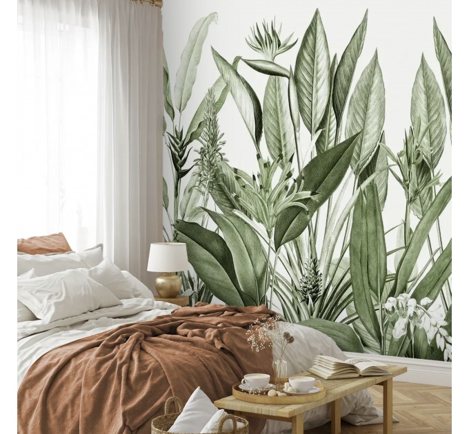 Tropical plants wallpaper mural botanical accent wall