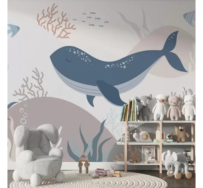 Large whale wallpaper Kids nautical wall mural
