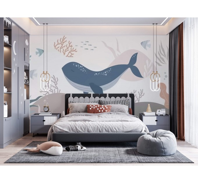 Large whale wallpaper Kids nautical wall mural