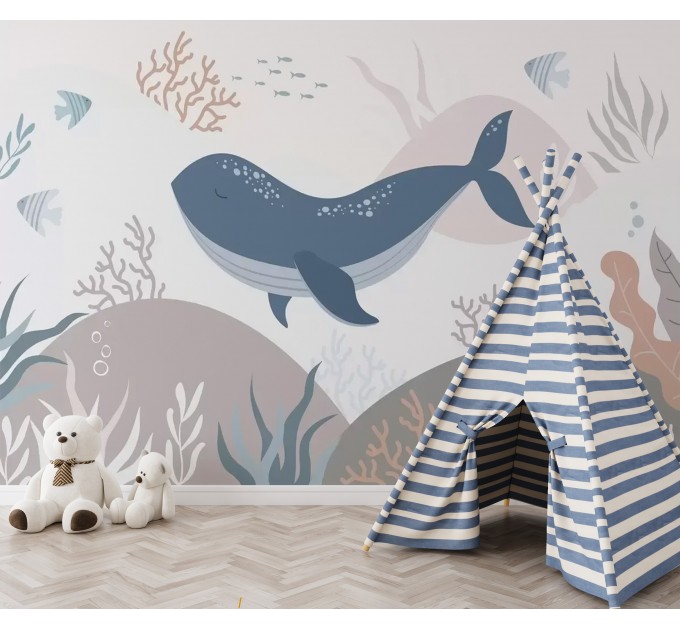 Large whale wallpaper Kids nautical wall mural