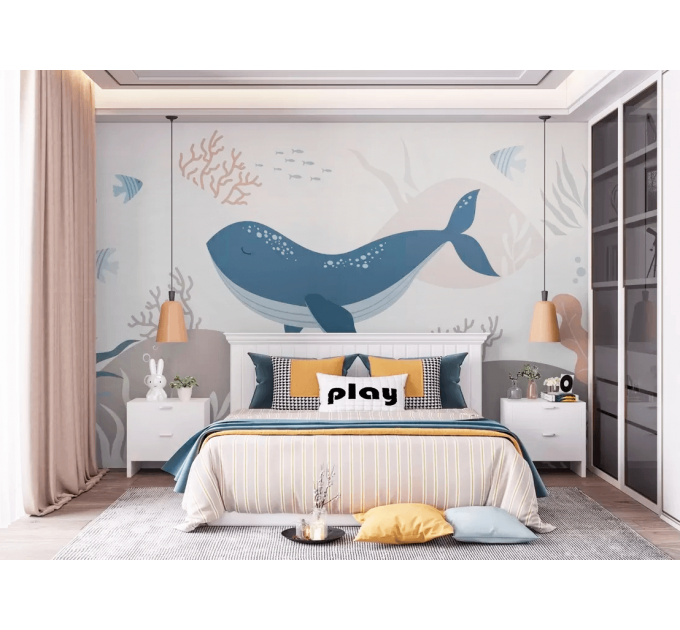 Large whale wallpaper Kids nautical wall mural