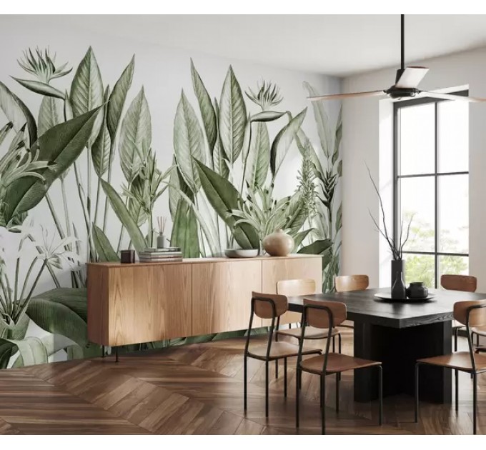 Tropical plants wallpaper mural botanical accent wall