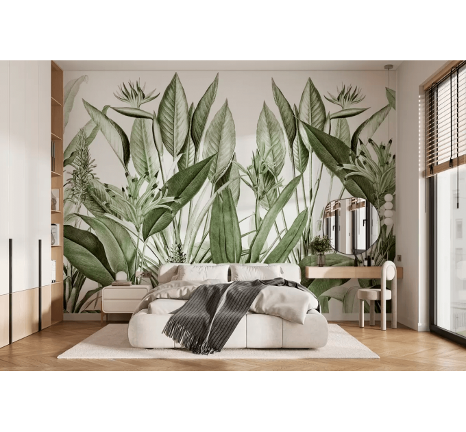 Tropical plants wallpaper mural botanical accent wall