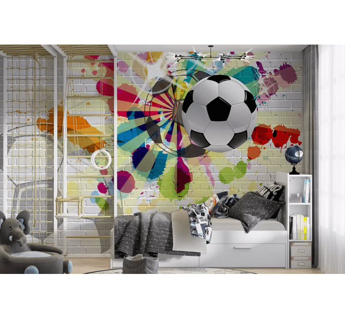 Football soccer ball wallpaper Sport kids game room 3D mural