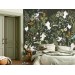 Dark botanical wallpaper mural with birds