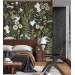 Dark botanical wallpaper mural with birds