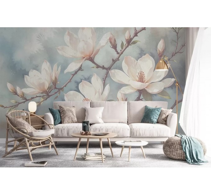 Floral wallpaper mural Elegant large flowers wall mural