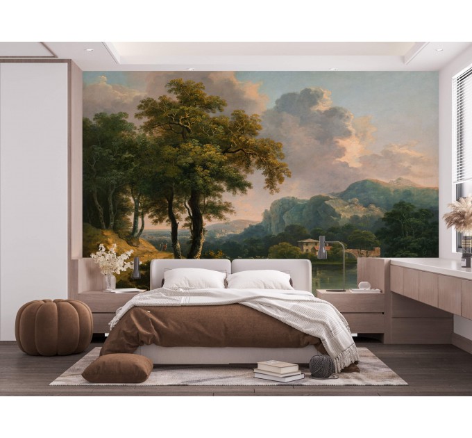 Vintage landscape wallpaper, Scenic wall mural