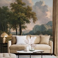 Vintage landscape wallpaper, Scenic wall mural