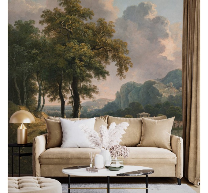 Vintage landscape wallpaper, Scenic wall mural