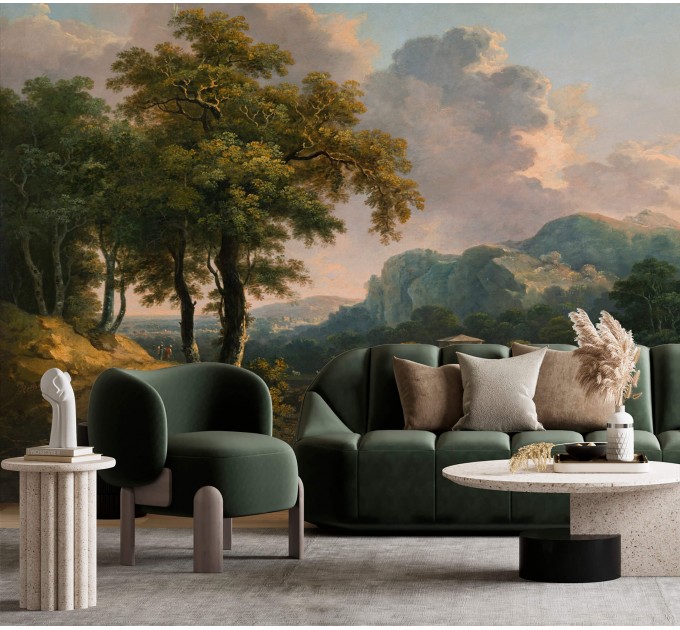 Vintage landscape wallpaper, Scenic wall mural