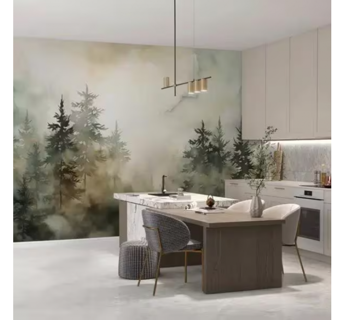 Watercolor forest wallpaper Foggy forest wall mural