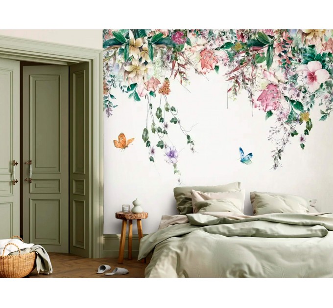 Wild garden wallpaper Floral wall mural with butterflies