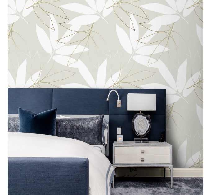Neutral wallpaper large leaves, minimalist botanical design