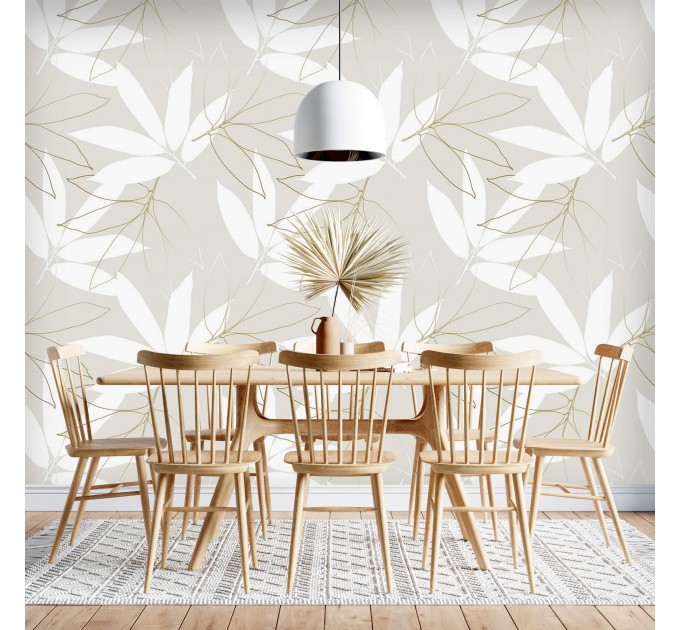 Neutral wallpaper large leaves, minimalist botanical design