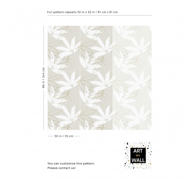 Neutral wallpaper large leaves, minimalist botanical design