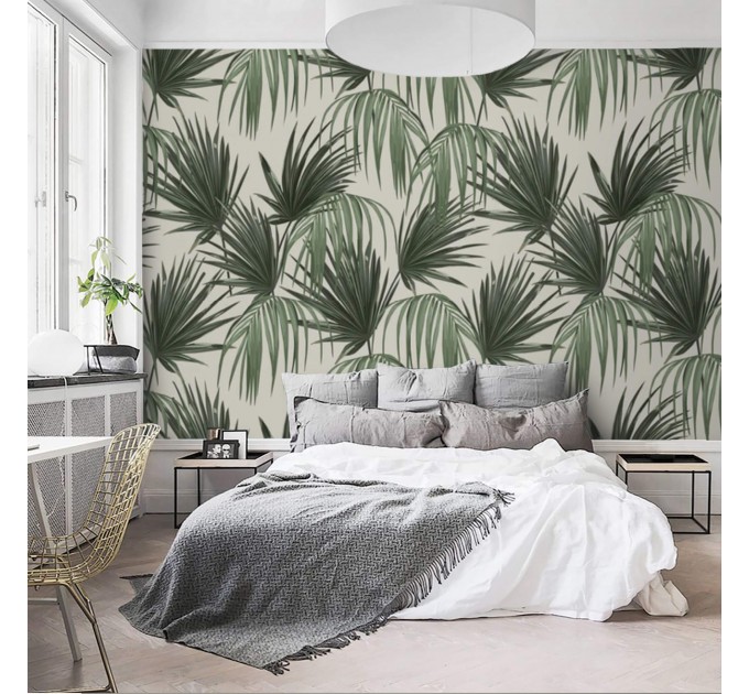 Tropical wallpaper large palm leaves pattern