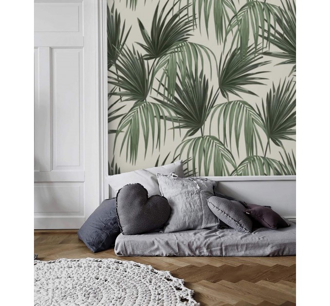 Tropical wallpaper large palm leaves pattern