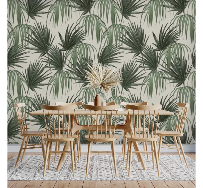 Tropical wallpaper large palm leaves pattern