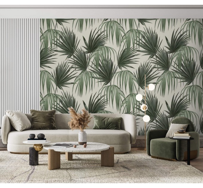 Tropical wallpaper large palm leaves pattern