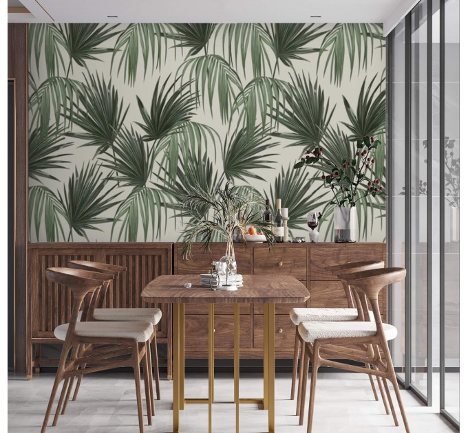 Tropical wallpaper large palm leaves pattern