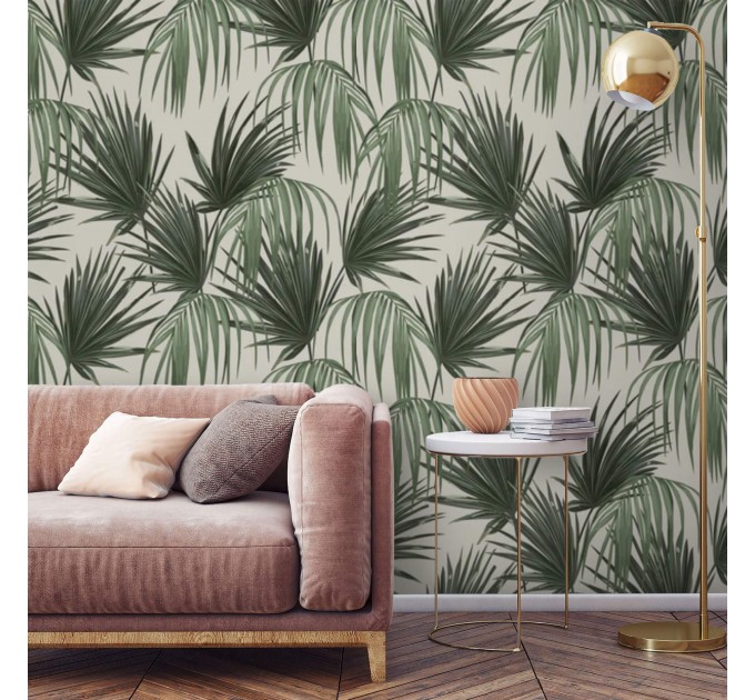 Tropical wallpaper large palm leaves pattern